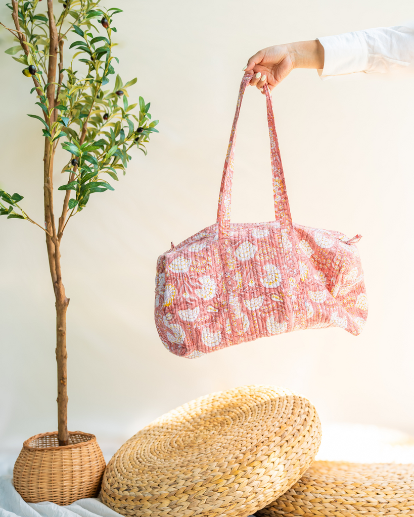 Baby Pink Blockprint Duffle Bag