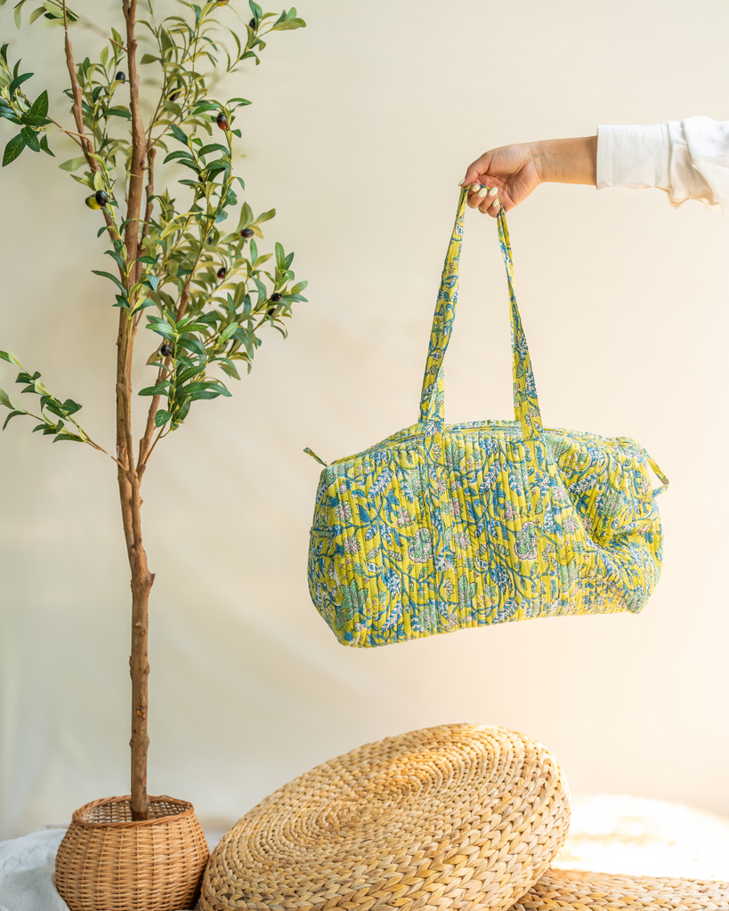 Baby Pink Blockprint Duffle Bag