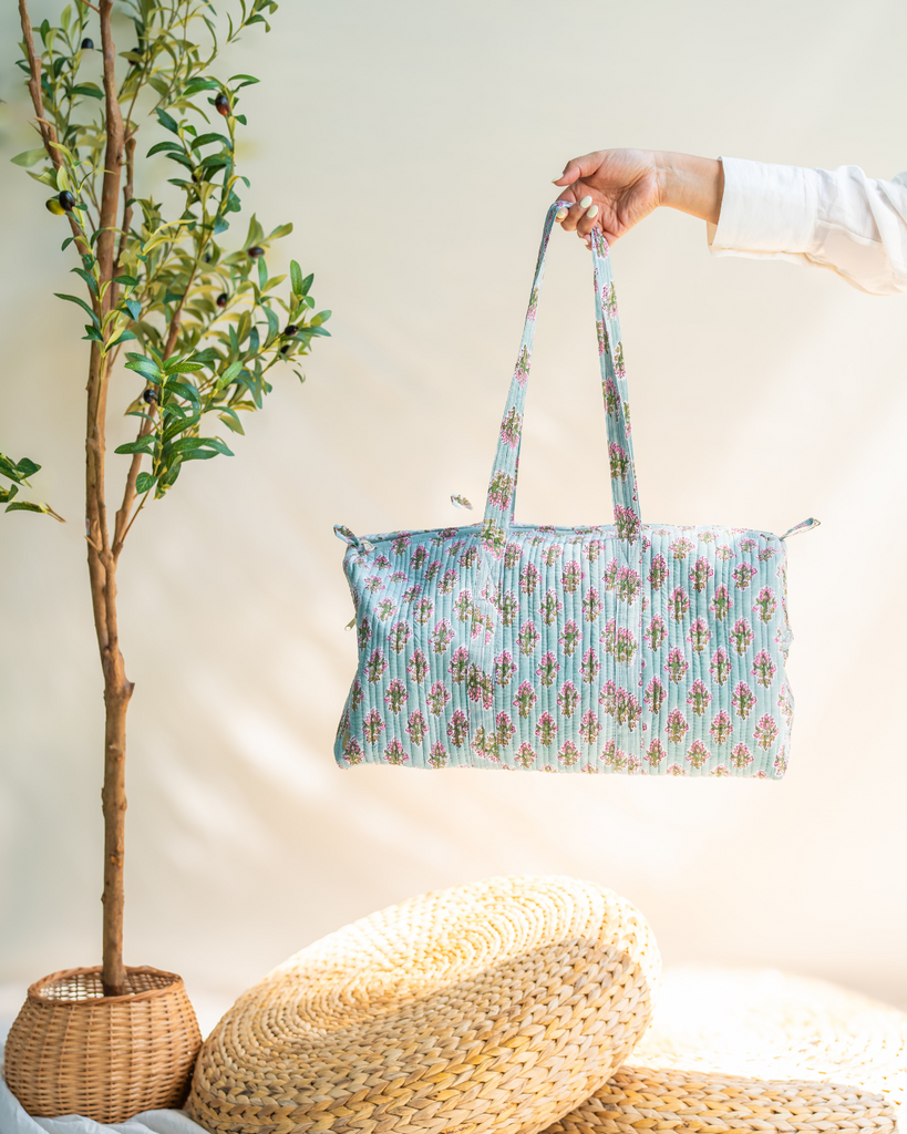 Baby Pink Blockprint Duffle Bag